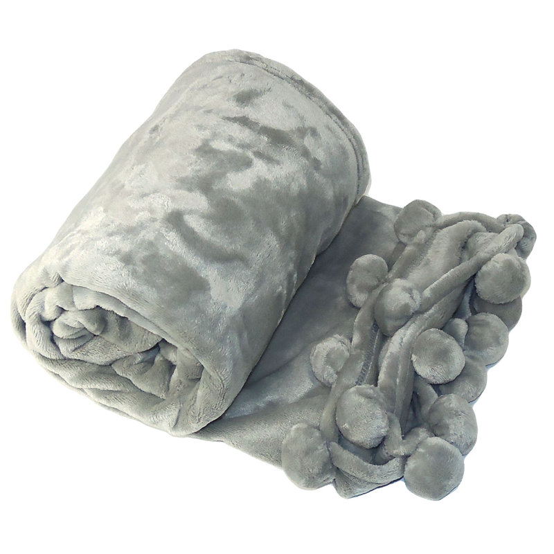 BOON Throw & Blanket Flannel Fleece Pom Pom Throw Blanket & Reviews